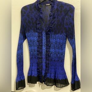 Apt. 9 Royal Blue and Black Ruffled Blouse